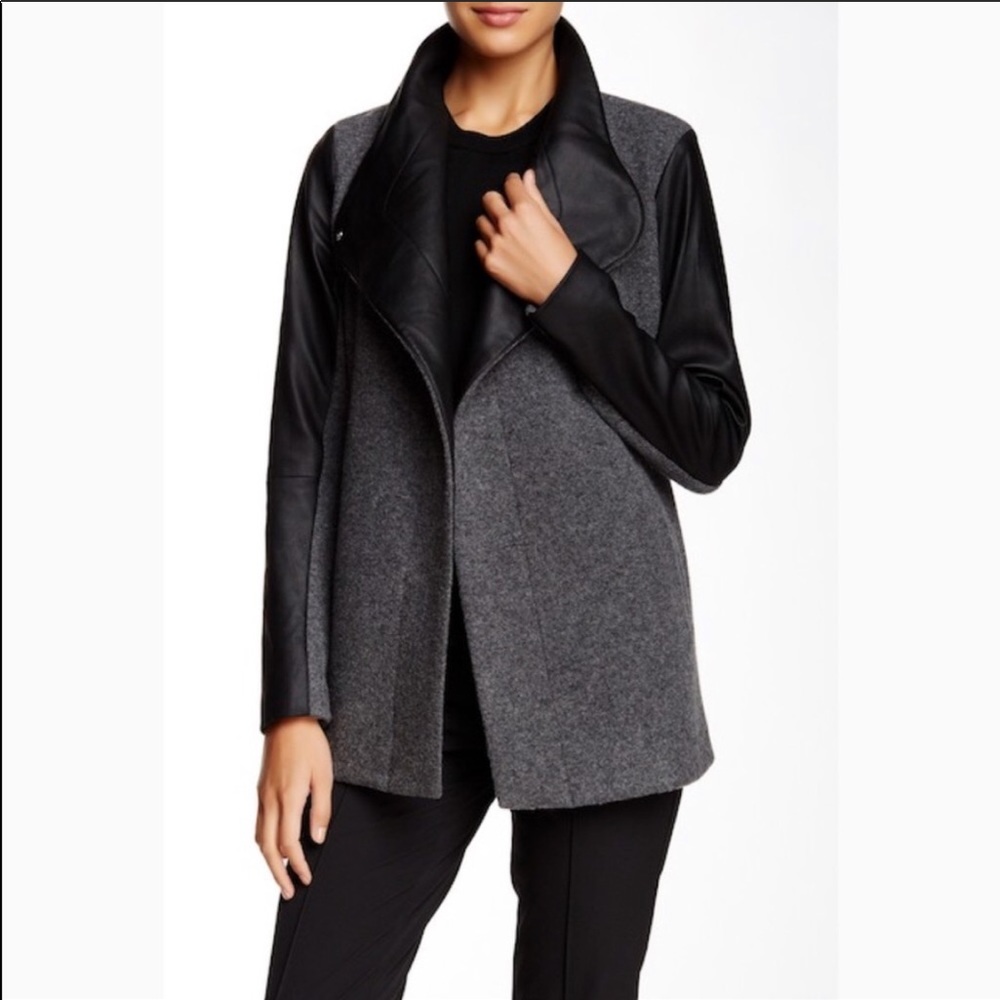 Theory Naoma wool blend leather trim jacket coat M